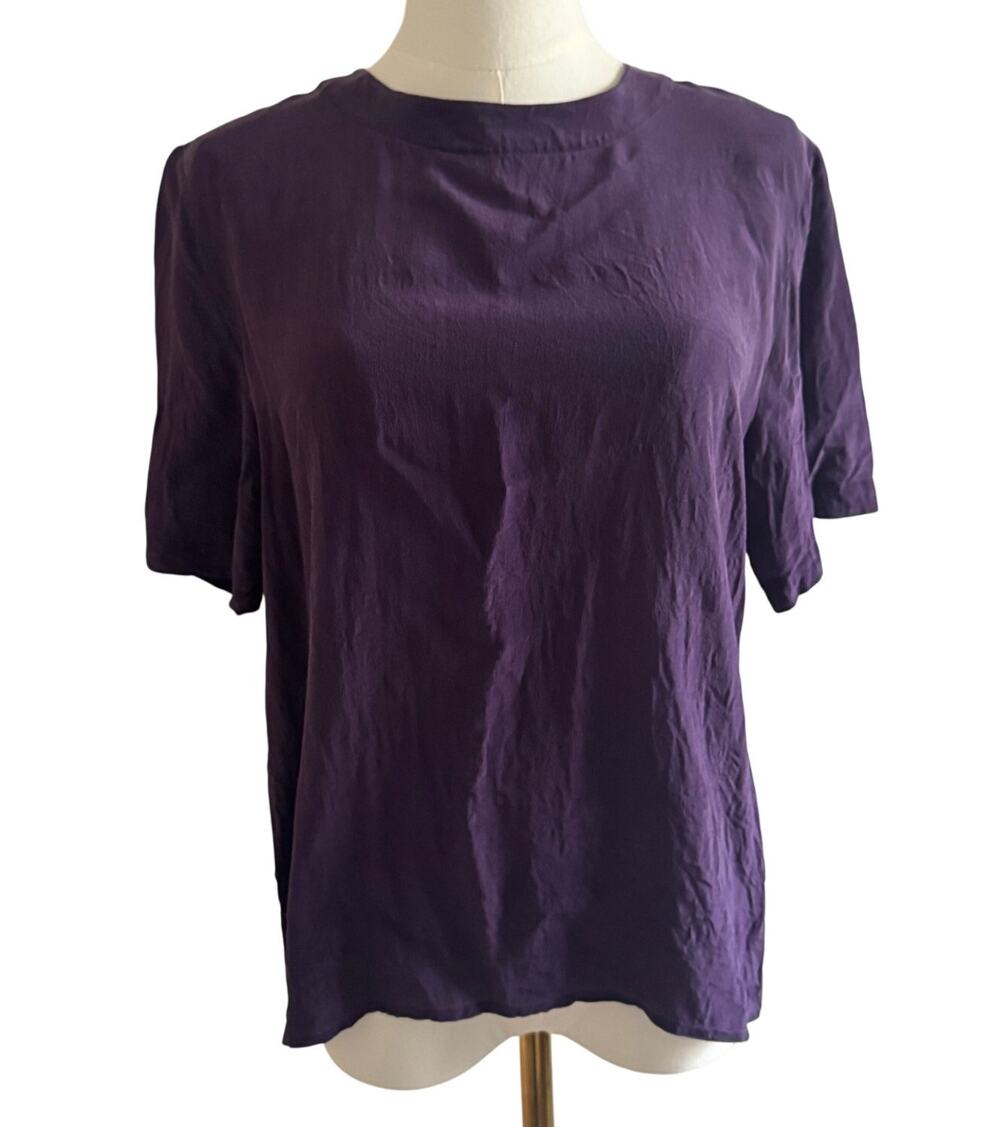 ANNA AND FRANK Purple 100% Silk Short Sleeve Shirt Top Size Medium